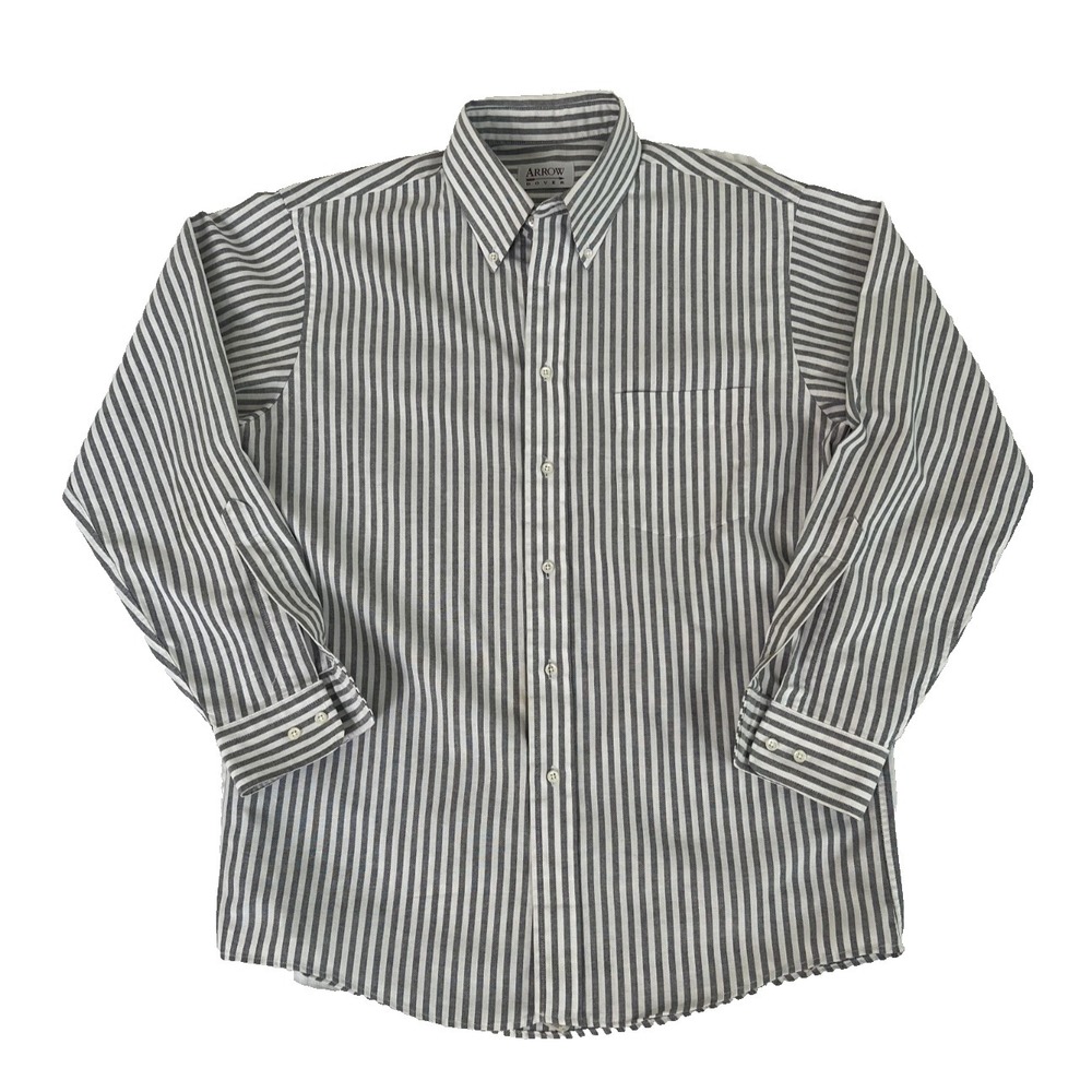 Vintage Arrow Dover Shirt Mens 16 32/33 Gray Sriped Button Down Poplin OCBD